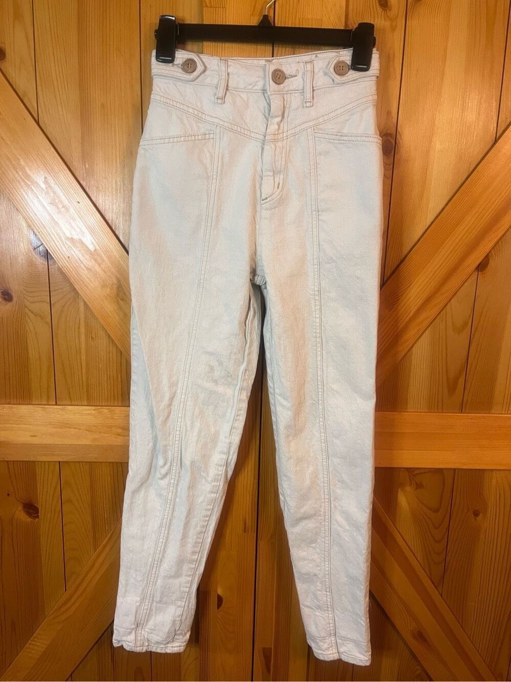 Free People We The Free Jeans Off White Cotton Linen Blend Size 24 (1245)